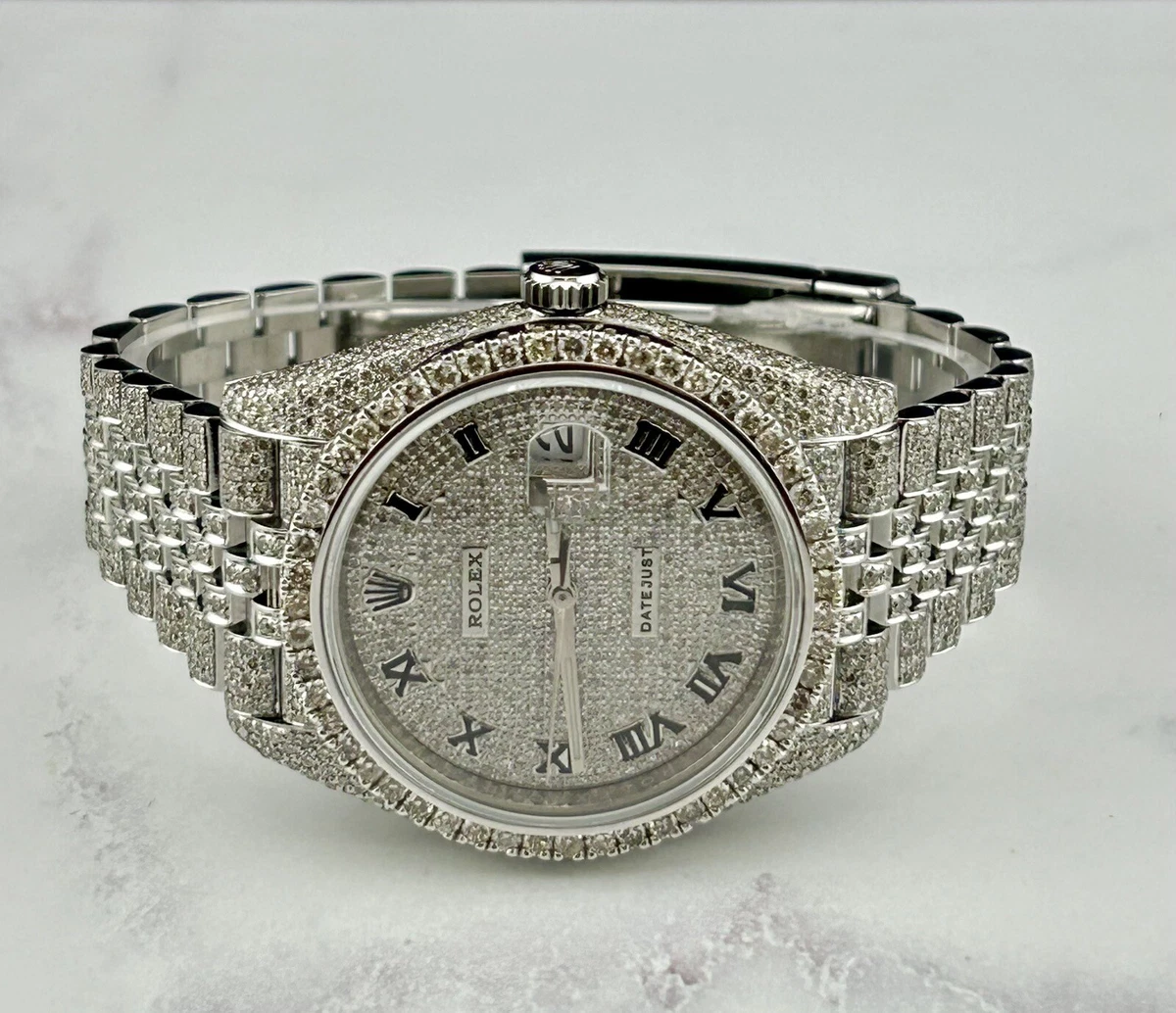 Rolex Datejust 41mm Mens Jubilee Steel Watch Iced Out 15ct