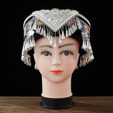 Chinese Miao Dai Nationality Tassel Hats for Women Traditional Clothing Accessor