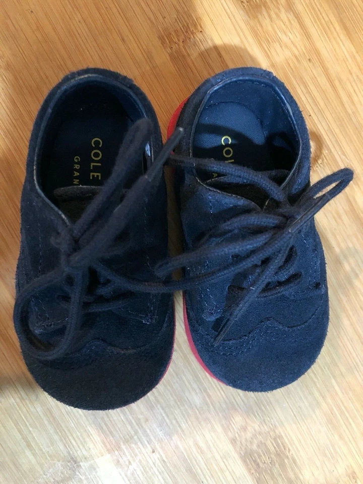Cole Haan Grand.OS Oxford Infant Shoe US 3 Navy Blue Red Leather Suede - Image 3 of 4