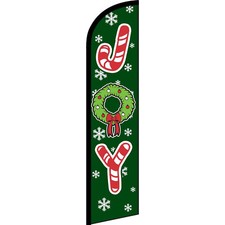 Joy Candy Cane Xmas Wreath 2 1/2 ft X 11 1/2 ft Windless Swooper Flag