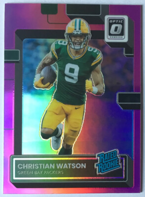 2022 Optic Pink Prizm Christian Watson Rated Rookie #219 Green Bay Packers