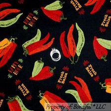 BonEful Fabric Cotton Quilt Chef Red Hot Pepper Cowboy Texas Mexican Salsa SCRAP