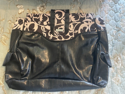 NEW Miche Prima Large Handbag Vanessa Shell ONLY Purse Black Faux Leather Cream