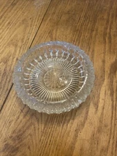 Vintage Clear Cut Glass Ashtray Heavy Piece 2" Tall 7.25" Wide Indiana Glass