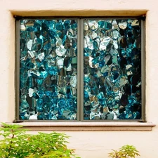 3D Blue Sequins O680 Window Film Print Sticker Cling Stained Glass UV Block Am