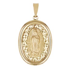 Colgante Italiano Oro Amarillo 14k Dama de Guadalupe Medalla Ovalada Dije 1.1" 1.8 gramos