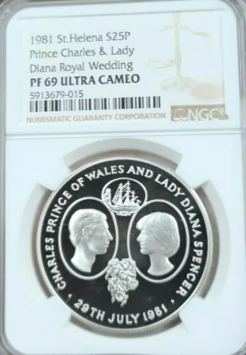 1981 SAINT HELENA SILVER 25 PENCE S25P ROYAL WEDDING NGC PF 69 ULTRA CAMEO TOP
