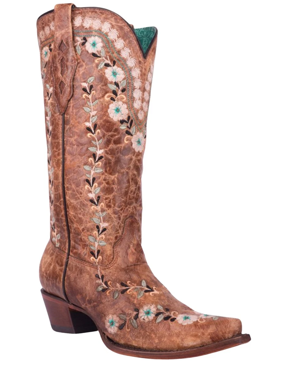 Corral cognac top embroidered bootie