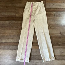 VINTAGE Size 13/14 Salem High Waisted Pleated Pants Beige Cuffed Trousers #40708