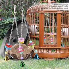 Rattan Bird Hanging Toy with Bells Bird Swing Standing Perch Toy Cage