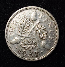 1933 King George V Silver Threepence 3d Excellent Condition British Coin