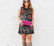 Anthropologie Ark & Co Black Sleeveless Mini Session Dress Pink Flowers M