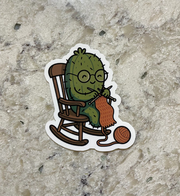 Knitting Cactus Sticker l Gloss or Holographic Laminate l Waterproof Decal