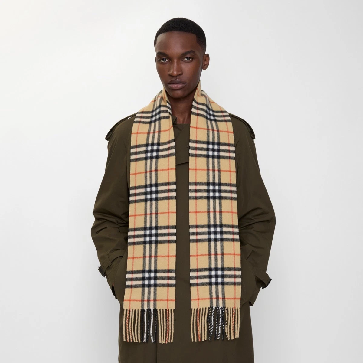 Burberry Narrow Check Cashmere Scarf Brown RRP £320 New