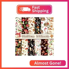 24 Sheets Mushroom Scrapbook Paper Pad Double-Sided Vintage Mushroom Squirrel Pl