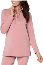 Belle by Kim Gravel Women's ScubaLuxe Sparkle Half-Zip Tunic Rose