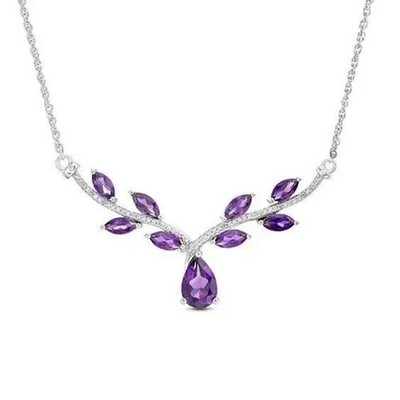 6 kt Birnenschliff Lab Created Amethyst Damen Kette Halskette 14k Weißgold Finish