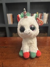Ty Beanie Boos Candy Cane The Unicorn 6” Christmas Plush With Glitter Eyes White