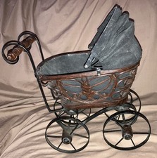 Victorian Stroller/Doll Carriage Metal/Wicker Mini 14 X 12