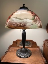 Antique Pittsburgh Obverse Not Reverse Painted Lamp - Double Signed Antique Pittsburgh Obverse Not Reverse Painted Lamp - Double Signed