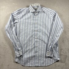Robert Graham Shirt Mens 39 15.5 Blue Striped Flip Cuff Button Up Preppy 809