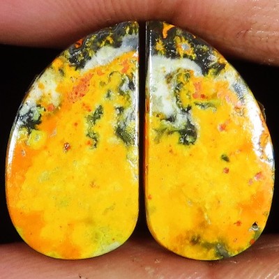 (12X22X4 MM) 24.25 Carat. NATURAL BUMBLE BEE JASPER PAIR CABOCHON LOOSE GEMSTONE
