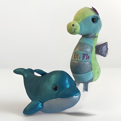 Dolphin Seahorse Plush Pair Destin Florida Marine Beach Ocean Gulf of Mexico EUC