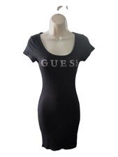 GUESS NWT Bling Icon Logo Black Ribbed Bodycon Dress XS