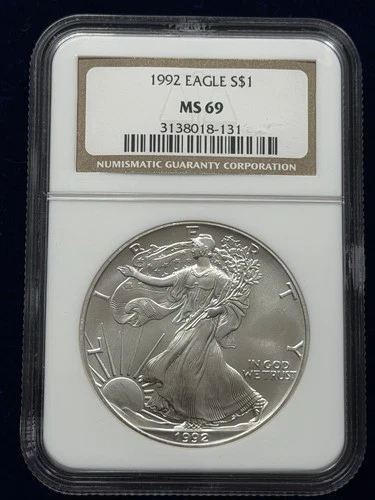 1992 American Silver Eagle NGC MS69- Brown Label