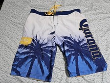 Corona Swim Trunks Men Size Large Blue/White Tropical Palm Trees Beach Wear