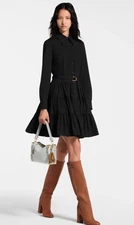 Louis Vuitton Uniform Mini Dress Tiered Long Sleeve Button Black V neck 32 2 XS
