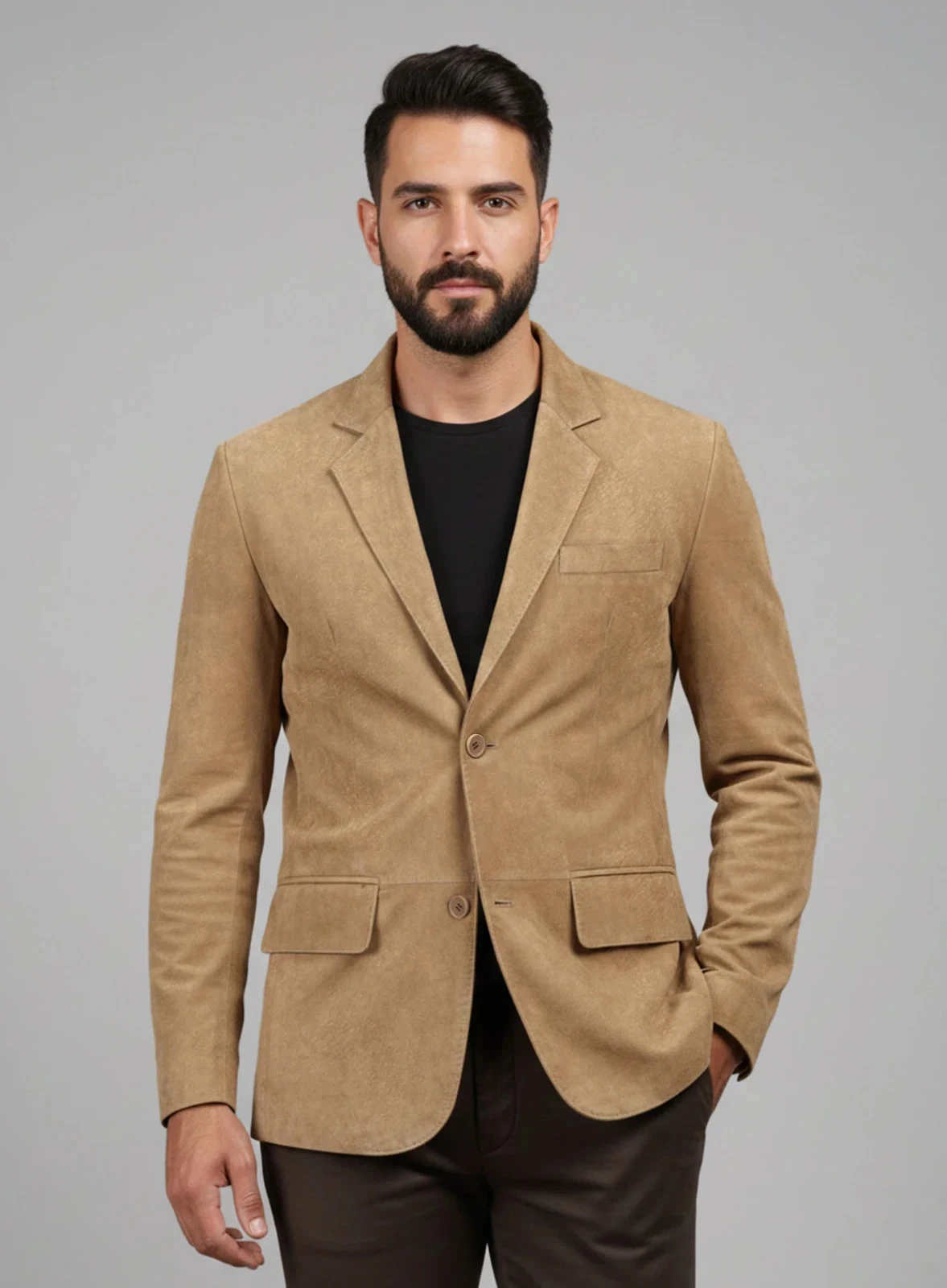 Men's BEIGE Suede Blazer 100% Pure Genuine Soft Lambskin suede Coat blazer