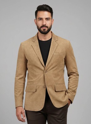 Men's BEIGE Suede Blazer 100% Pure Genuine Soft Lambskin Suede Coat Blazer
