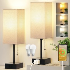 15'' Table Lamp for Bedroom set of 2,3-Color Bedside Lamps with Pull Chain Ta...