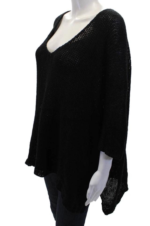 Suéter tejido manga corta cuello en V de lino negro talla S Donna Karan para mujer Foto 2 de 4