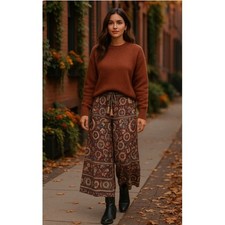 Angie Boho Wide-Leg Tassel Pants Multicolor Paisley Floral Print Women's Large