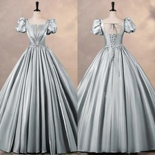 High Waist Light Blue Gown Wedding Dresses with Short Sleeves Bridal Gowns