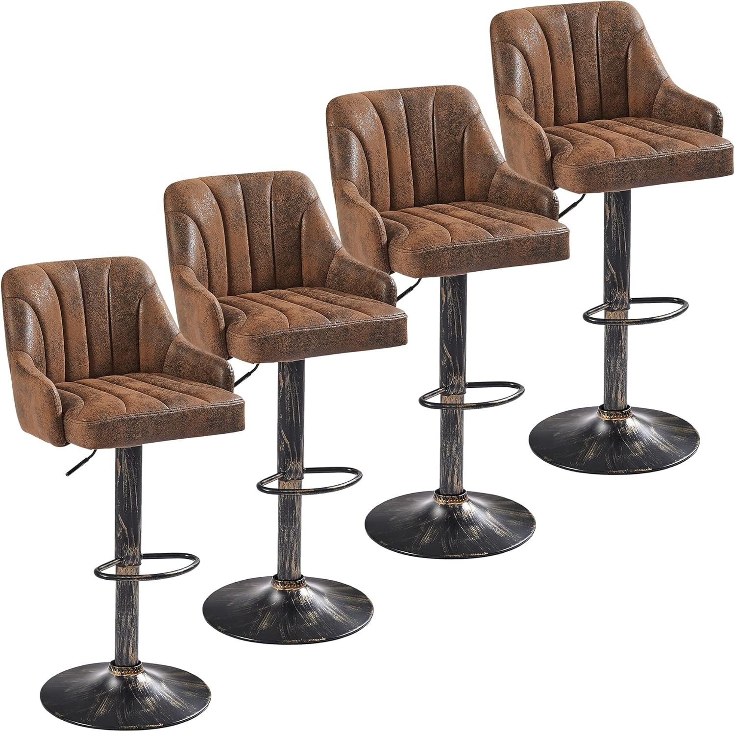Bar Stools Set of 4, Adjustable Counter Height Stools with Back Arm,Dark Brown
