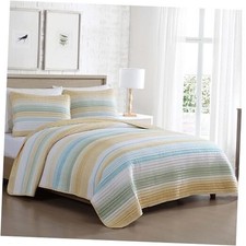 Coralinn Striped 3-Piece Quilt Set, Lightweight, All Full/Queen Yellow Sage