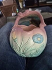 Hull Art Pottery Floral Decorative Basket Pink Blue Green Matte 825-6 1/2 USA