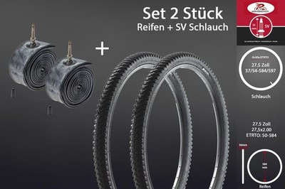 2 Stück 27.5 Zoll Fahrrad Reifen 27,5x2,00 MTB Set mit Schlauch Rubena SV 50-584