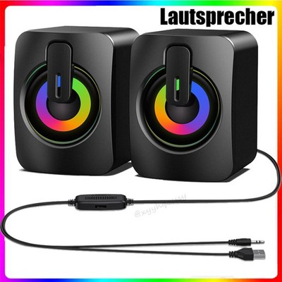 Stereo RGB Kompakt Lautsprecher Für PC Laptop Desktop Computer Boxen USB AUX