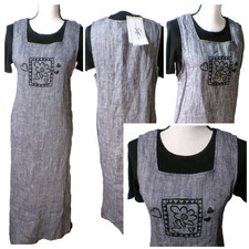 y2k Studio Ease Dress 6 Linen Top & Jumper Black & Gray Costal Lagenlook Nwt Vtg