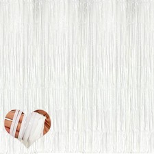 4 Pack White Fringe Curtain Backdrop, 3.2Ft x 8.2Ft Metallic Tinsel Foil Frin...