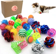 Cat Toys Kitten Assortment - Rainbow, Crinkle, Sparkle, Bell & Sisal Balls for A