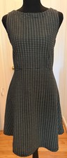 LOFT Geometric Textured Grid Dress Women Size 4 Sleeveless Black White Fit Flare