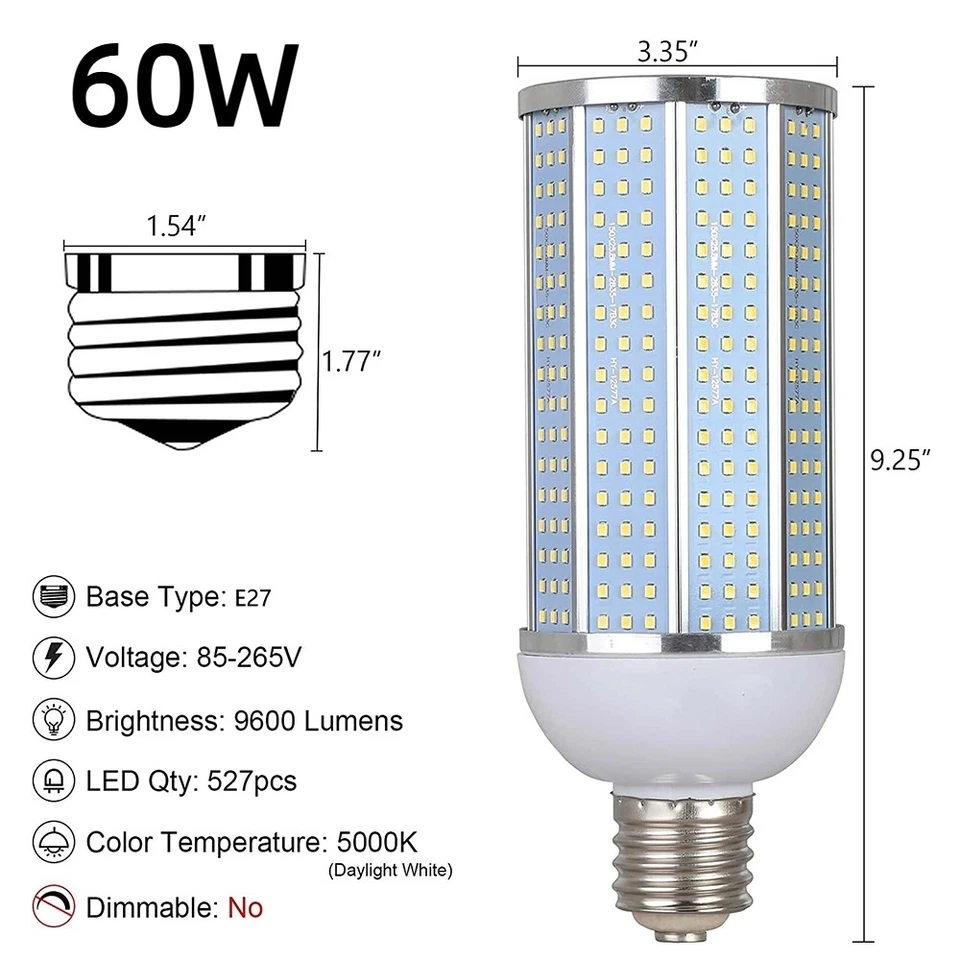 1000W Equivalent LED Corn Light Bulb 100W/60W/40W 6000K Cool Daylight White E26 - Image 3 of 4