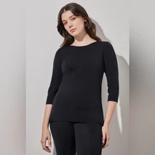 Ming Wang Crew Neck 3/4 Sleeve Knit Tunic Top Black Size XL