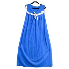 VTG Sheer Cobalt Blue Nylon Nightgown Womens Size M Maxi Sleeveless V Neck Lace