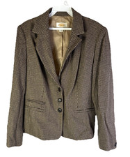 Vintage Y2K Wool Houndstooth Plaid Blazer Jacket Preppy Equestrian Womens 8